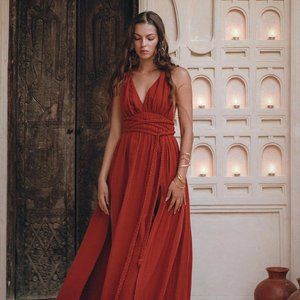 Greek Goddess Dress - Wine Red, XS